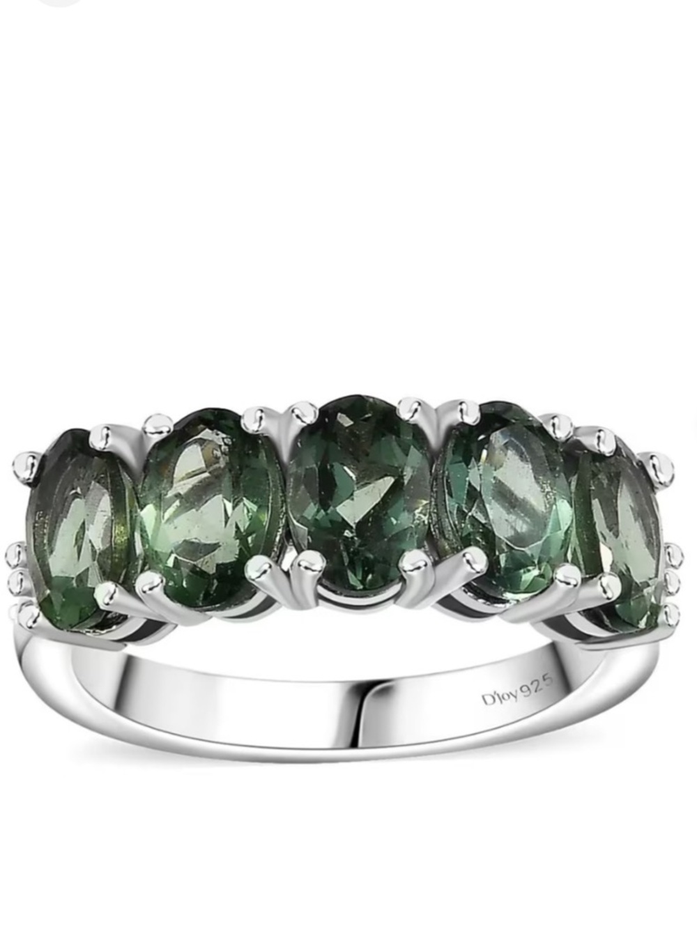 Madagascar Green Apatite and Diamond Ring in Rhodium Over Sterling Silver